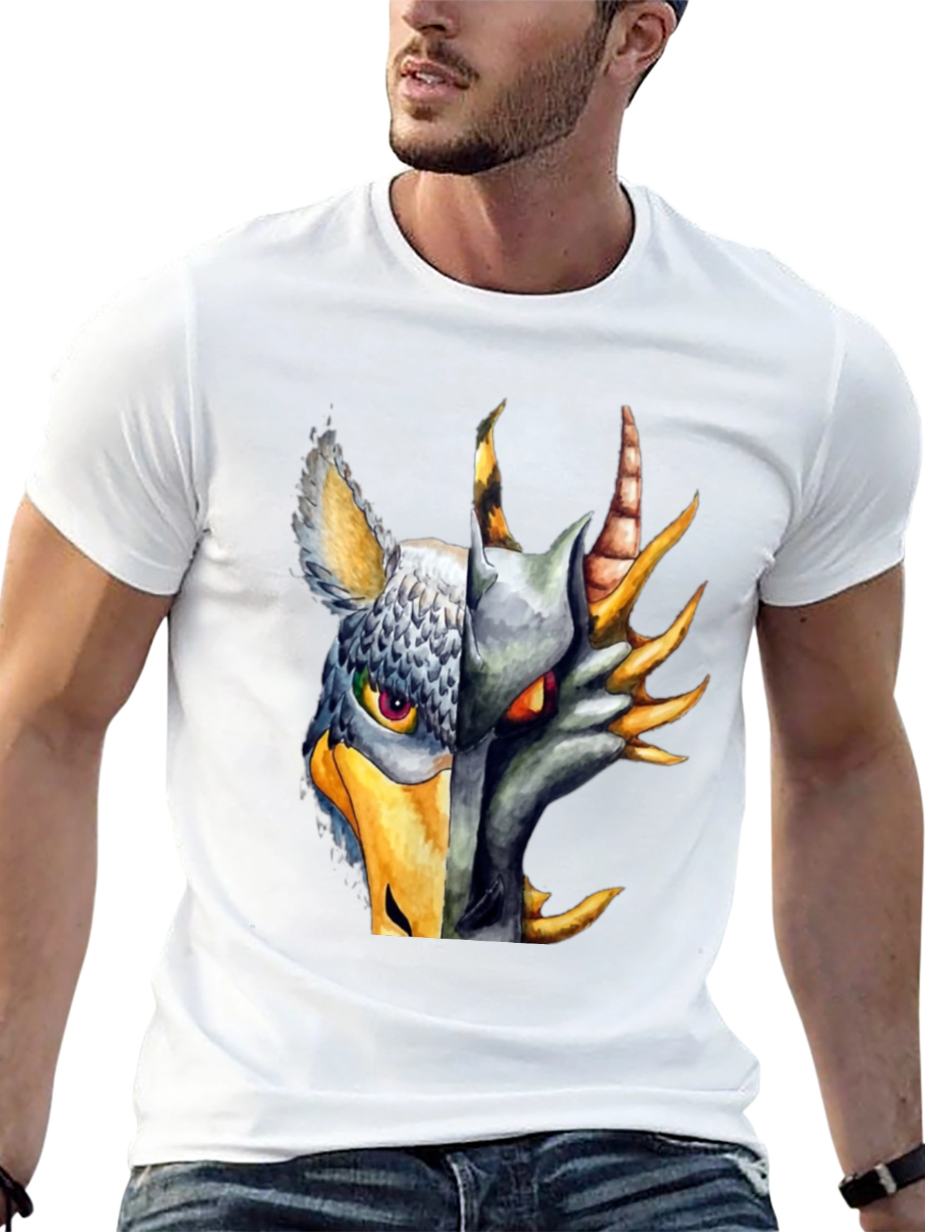 Griffin Dragon Split Face Graphic T-Shirt