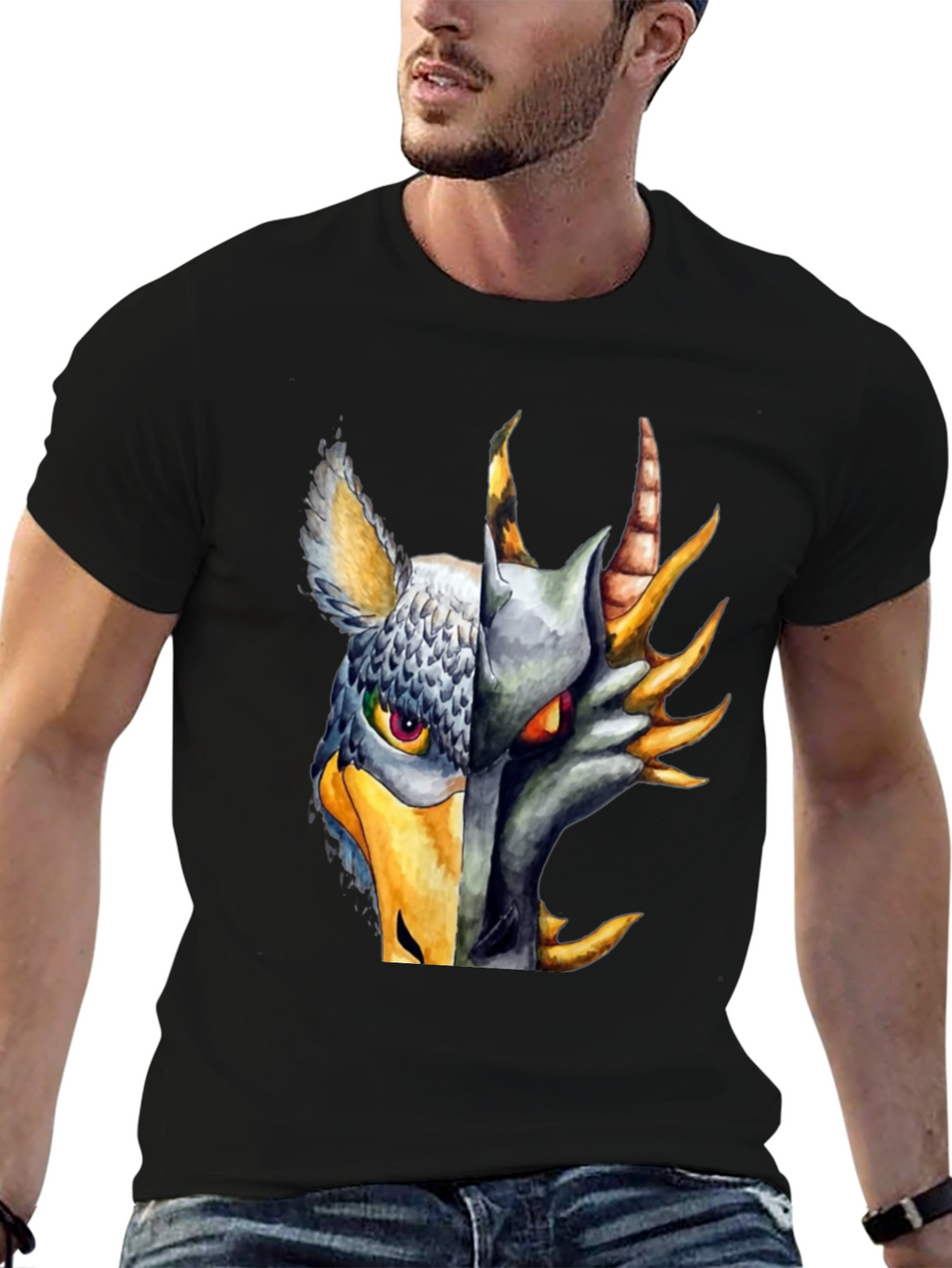 Griffin Dragon Split Face Graphic T-Shirt