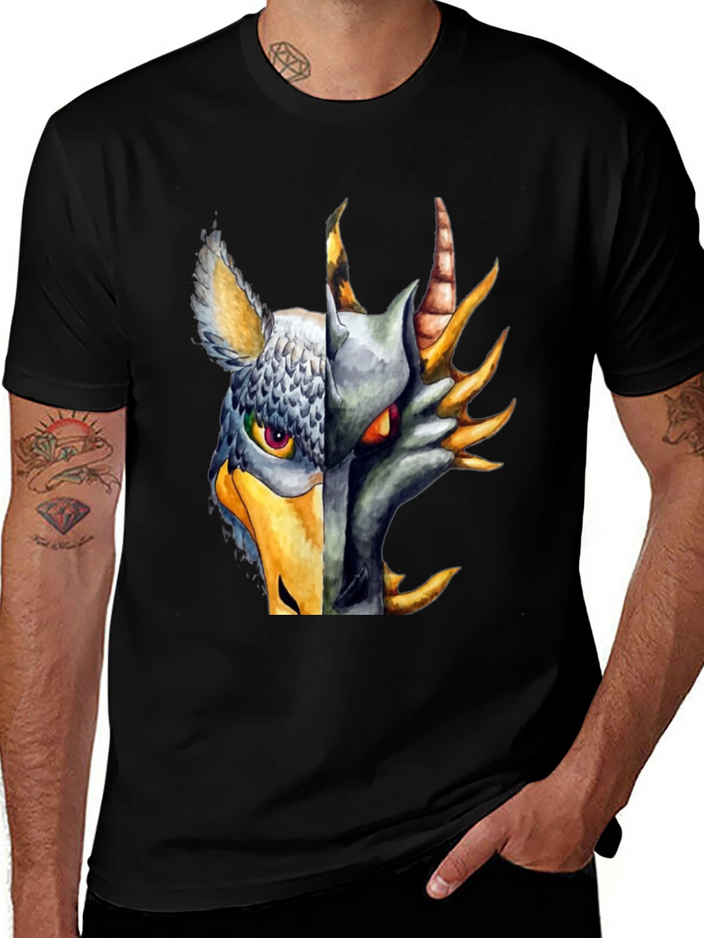 Griffin Dragon Split Face Graphic T-Shirt
