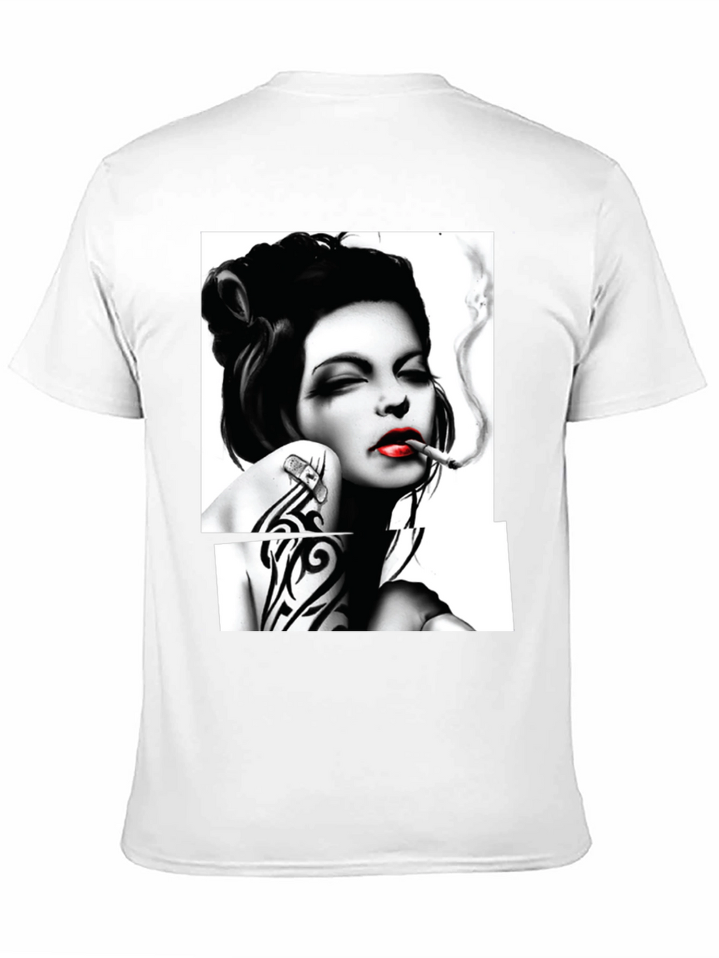 Smoking Woman Graphic T-Shirt - Stylish Black Tee