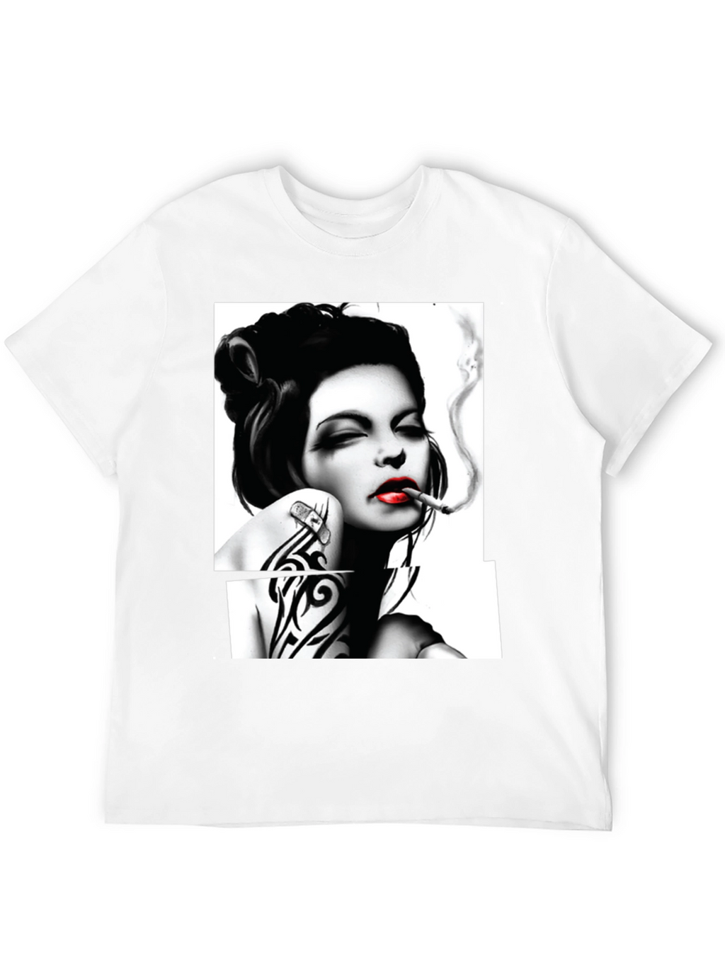 Smoking Woman Graphic T-Shirt - Stylish Black Tee