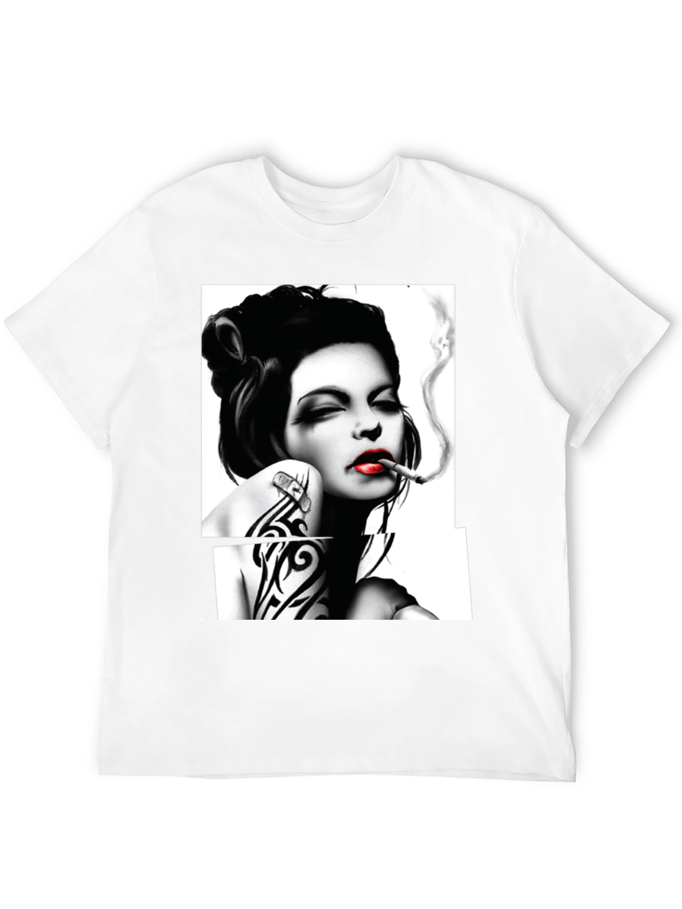 Smoking Woman Graphic T-Shirt - Stylish Black Tee