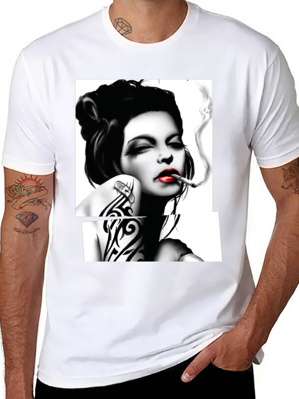 Smoking Woman Graphic T-Shirt - Stylish Black Tee