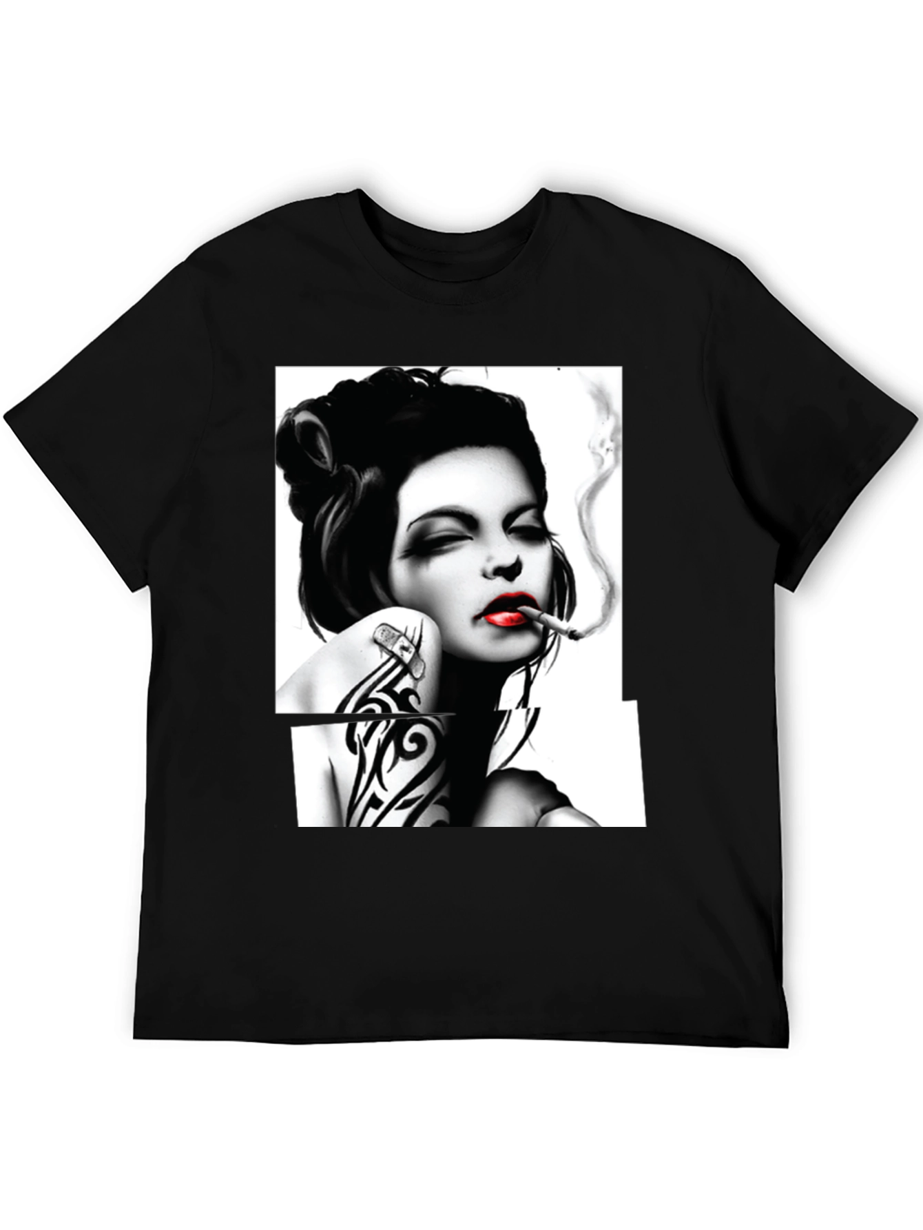 Smoking Woman Graphic T-Shirt - Stylish Black Tee