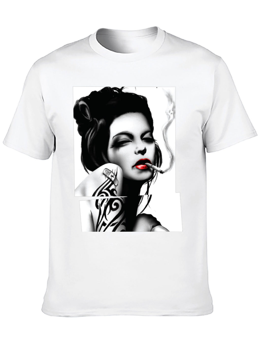 Smoking Woman Graphic T-Shirt - Stylish Black Tee