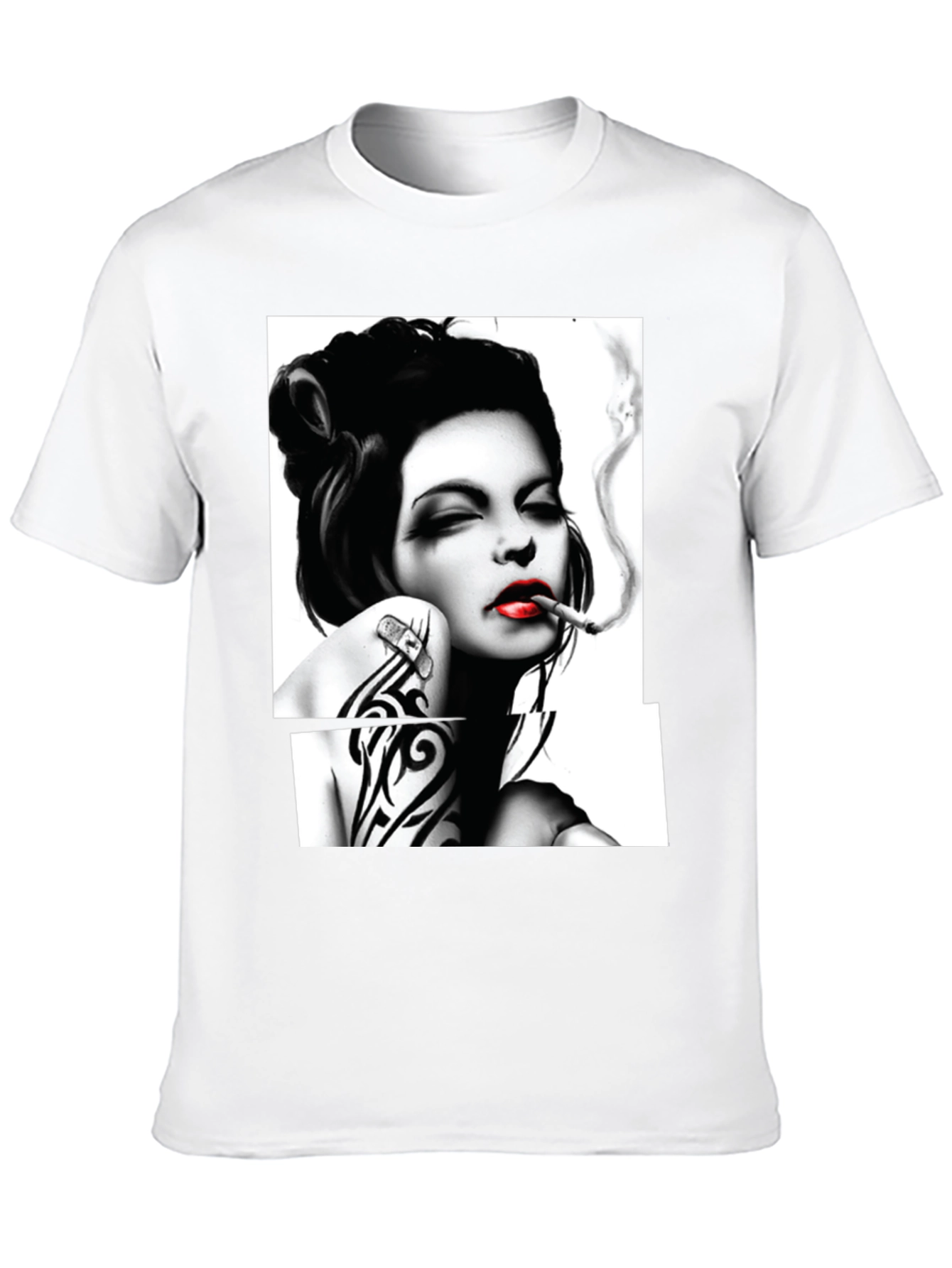 Smoking Woman Graphic T-Shirt - Stylish Black Tee