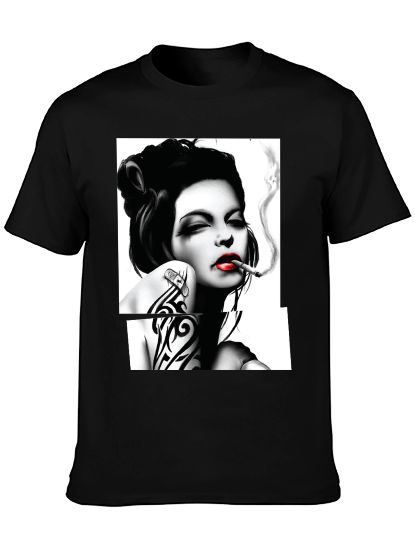 Smoking Woman Graphic T-Shirt - Stylish Black Tee