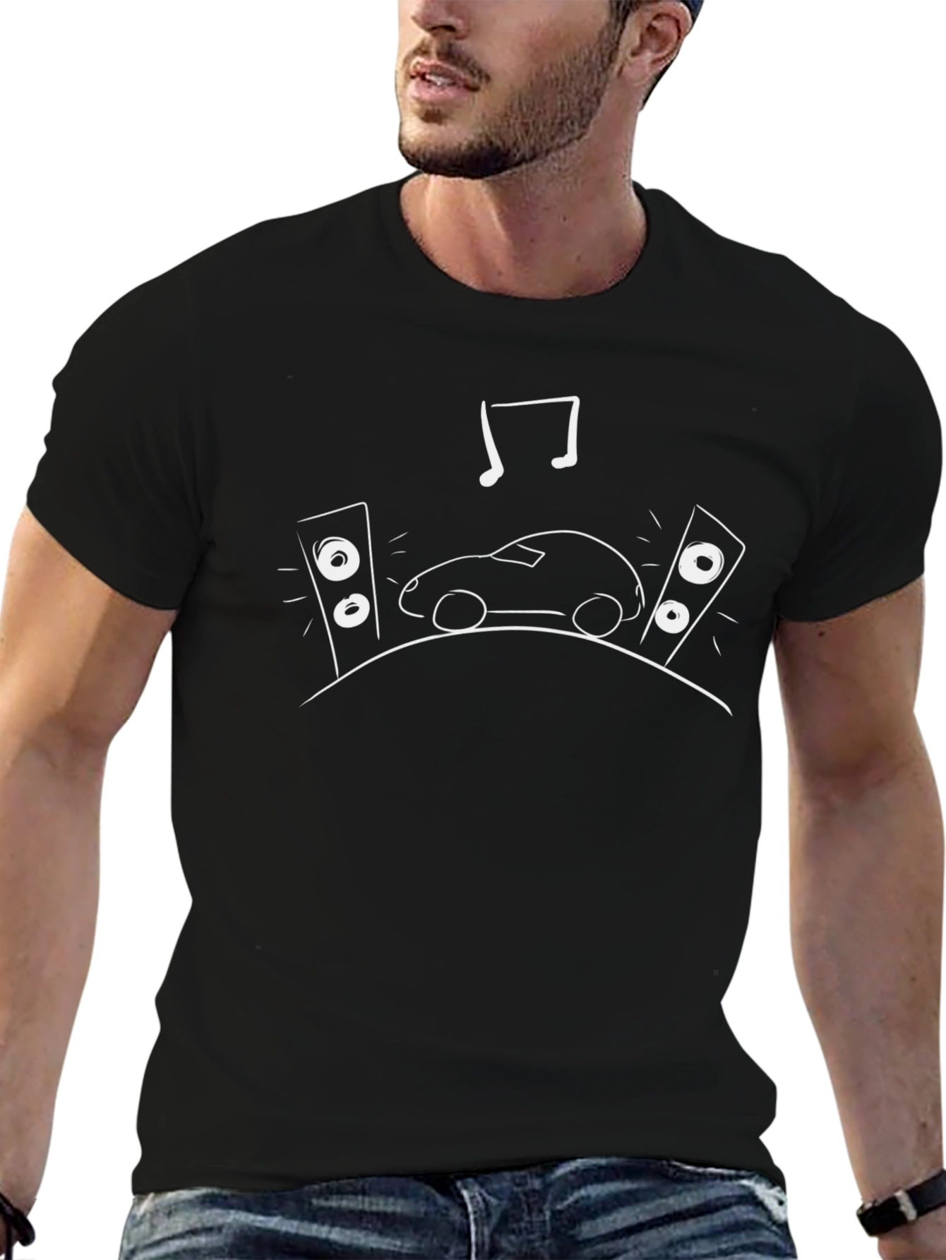 Music Lovers Car Graphic Black T-Shirt