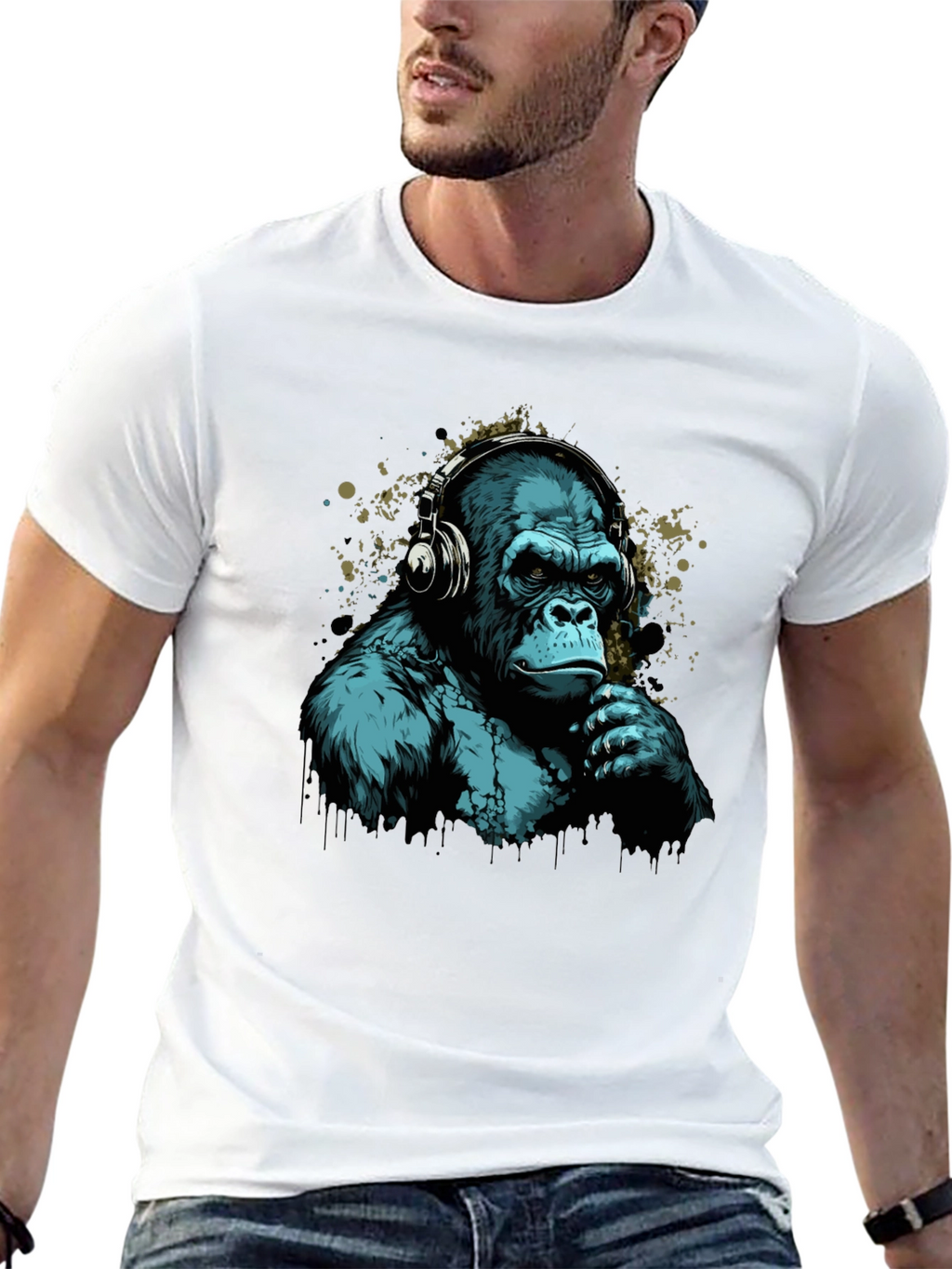 Cool Gorilla Headphones Graphic T-Shirt