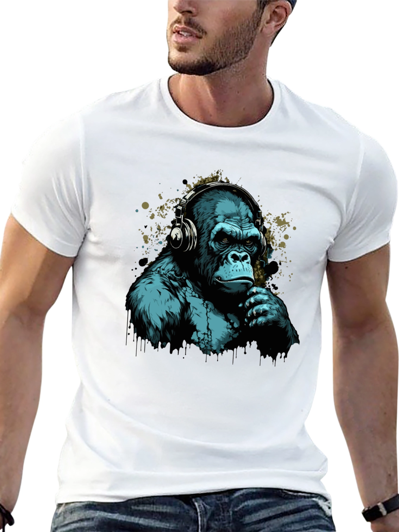Cool Gorilla Headphones Graphic T-Shirt