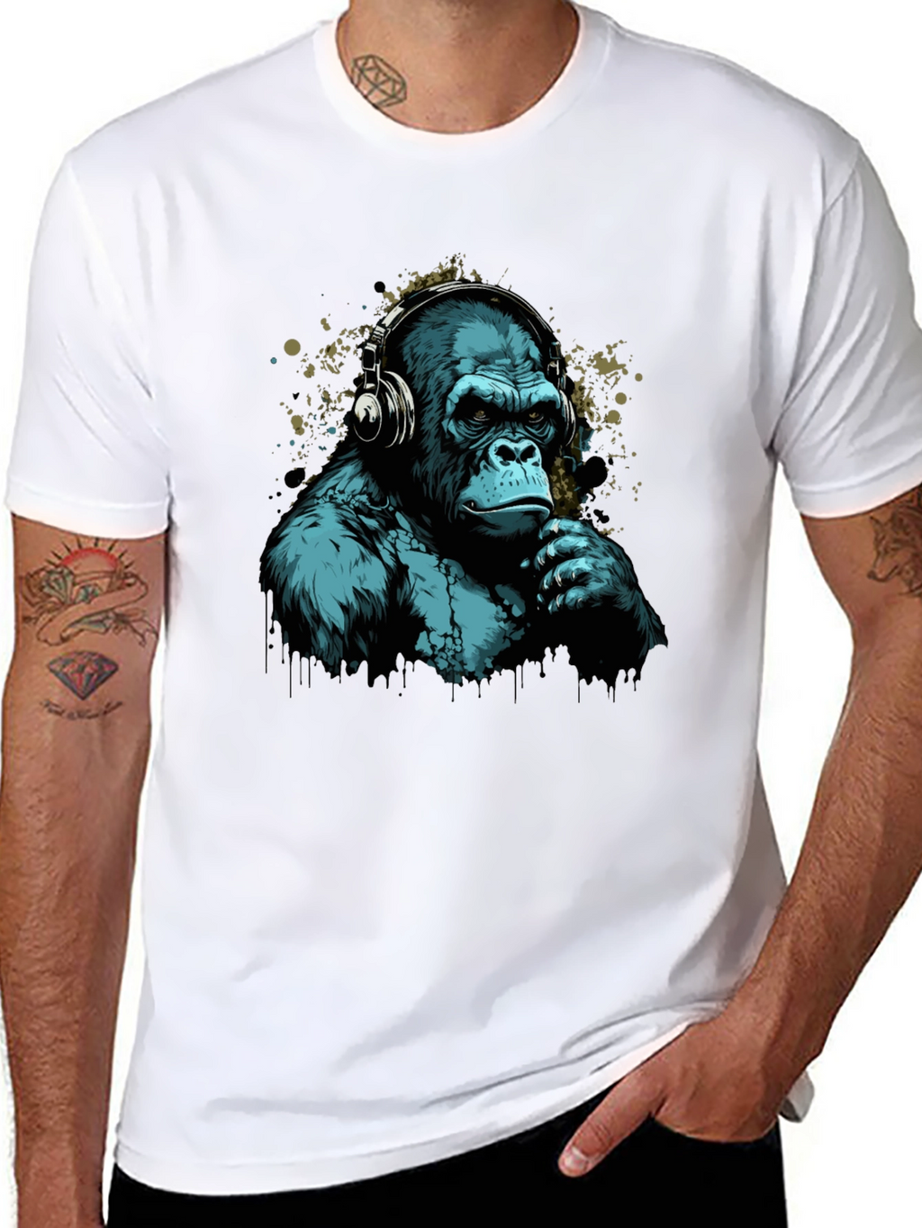 Cool Gorilla Headphones Graphic T-Shirt