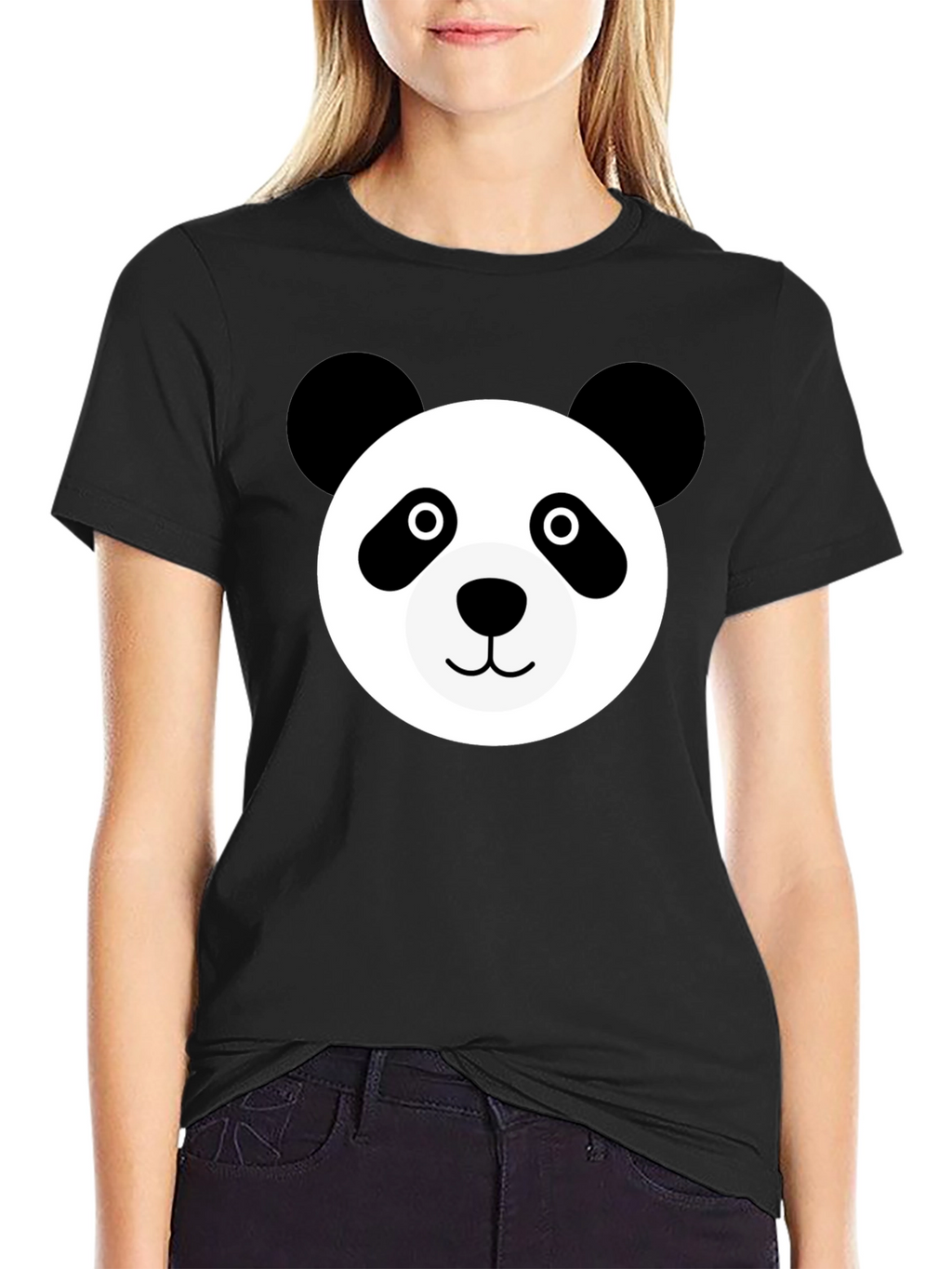 Cute Panda Face Black T-Shirt