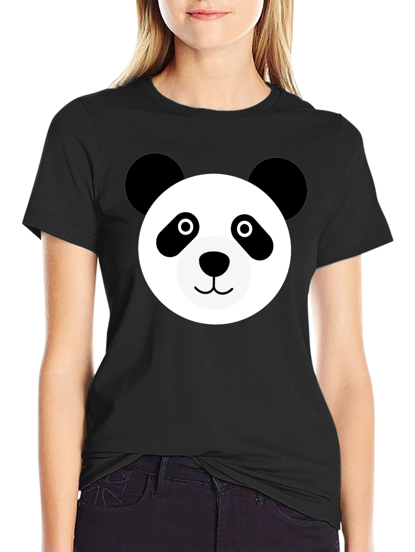 Cute Panda Face Black T-Shirt