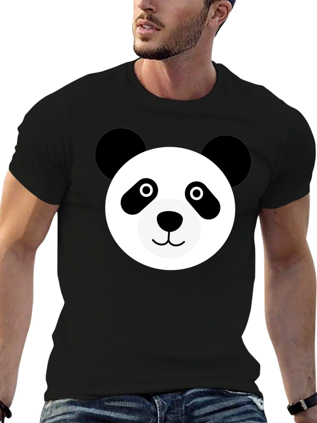 Cute Panda Face Black T-Shirt
