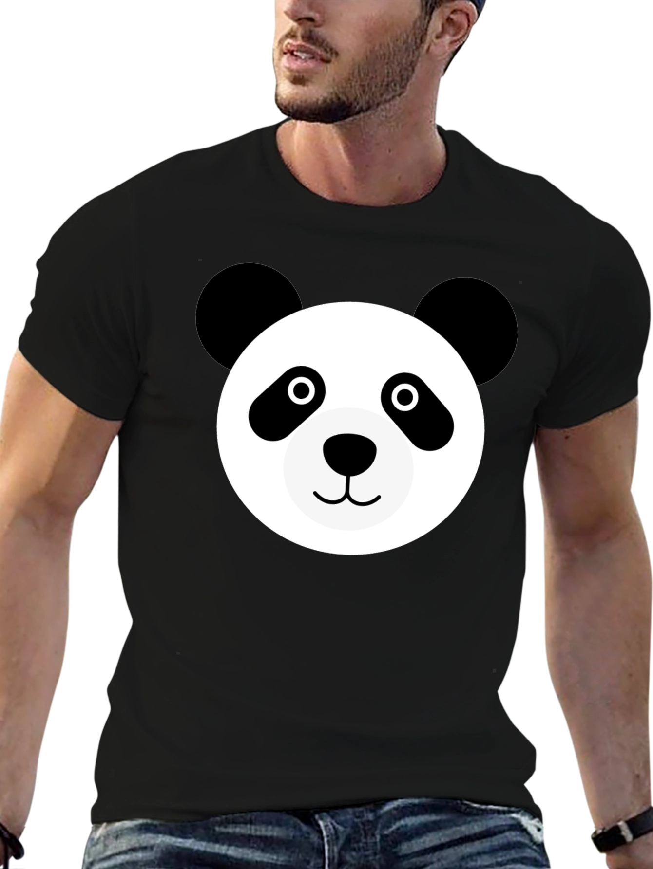 Cute Panda Face Black T-Shirt