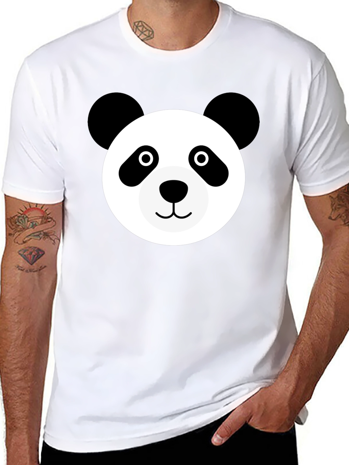 Cute Panda Face Black T-Shirt