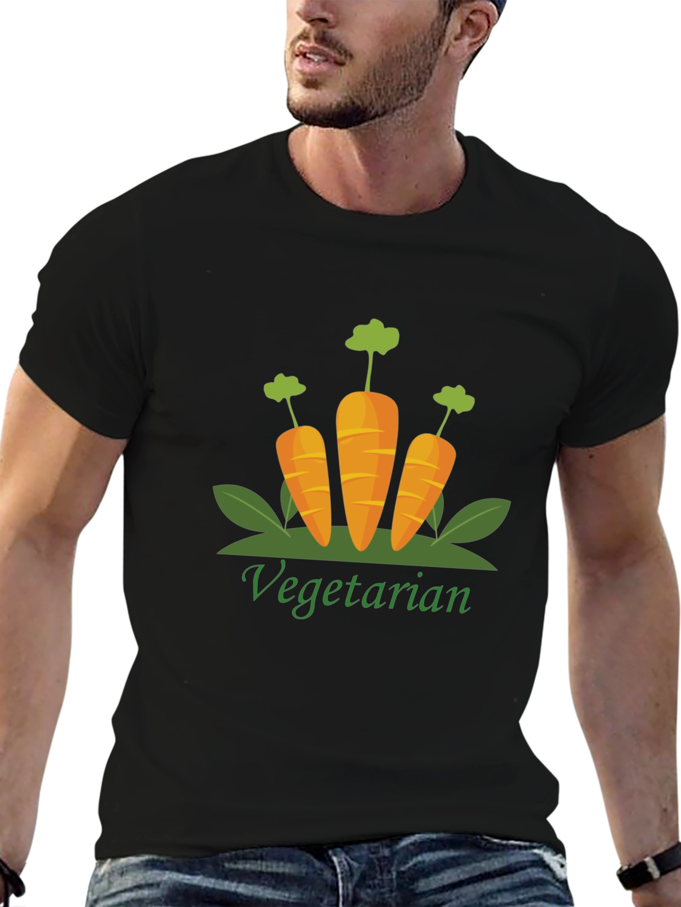 Vegetarian Carrot Graphic Print Black T-Shirt