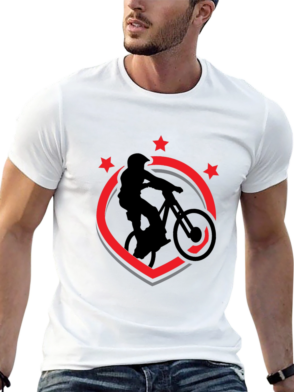 Mountain Bike T-Shirt - Black Cotton Biker Design