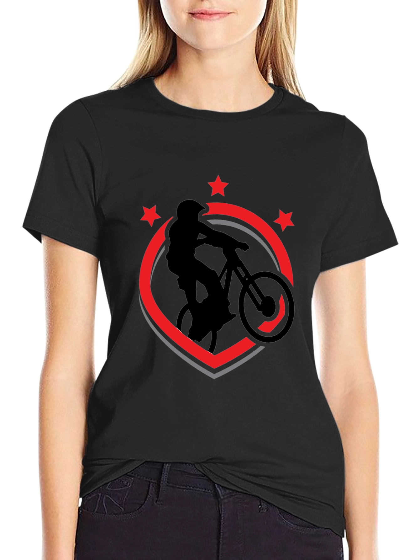 Mountain Bike T-Shirt - Black Cotton Biker Design