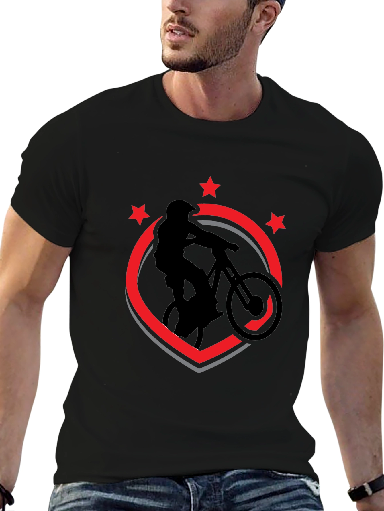 Mountain Bike T-Shirt - Black Cotton Biker Design