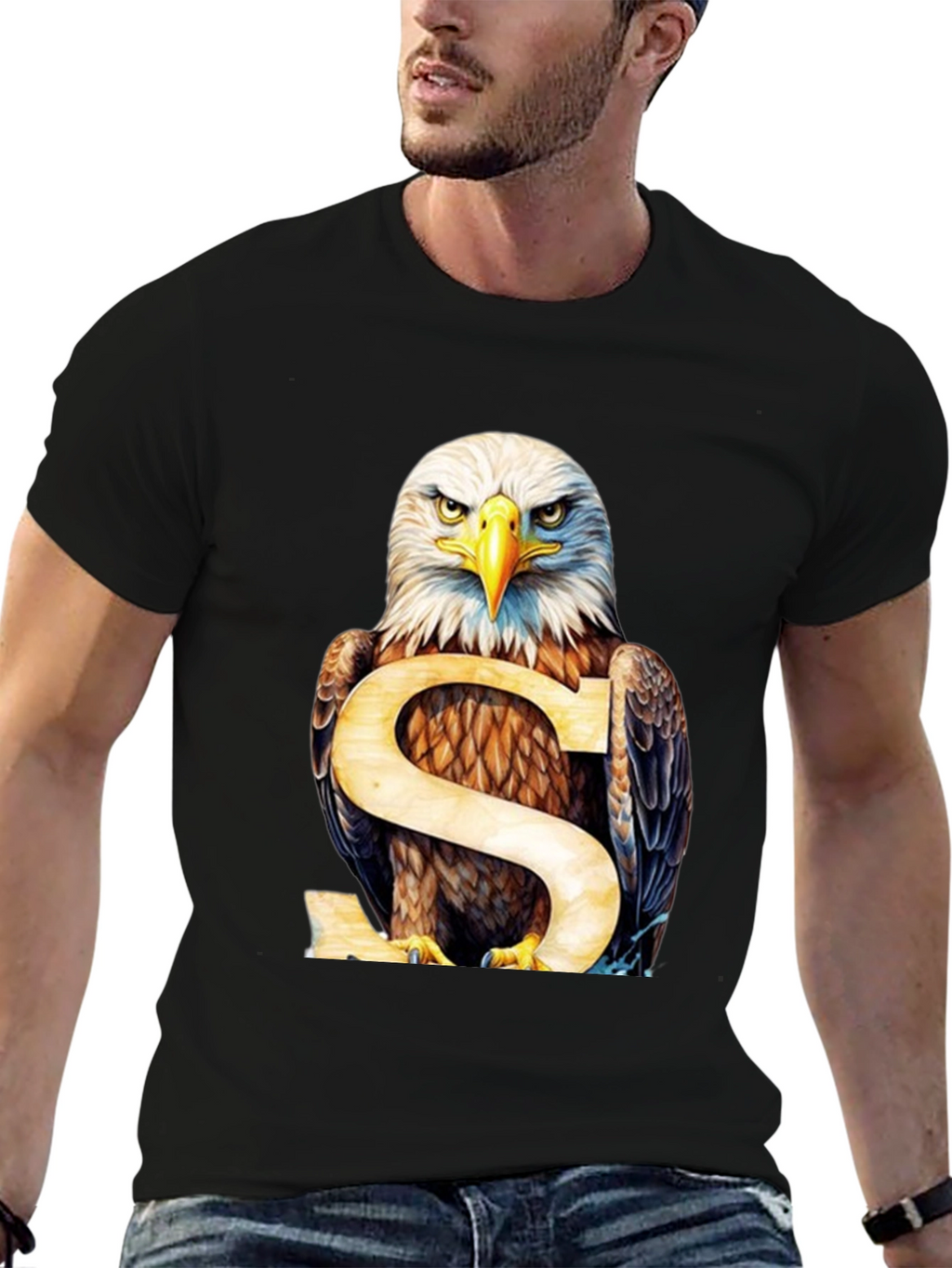 Eagle Graphic Print Mens Black T-Shirt