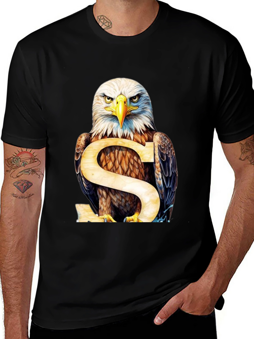 Eagle Graphic Print Mens Black T-Shirt