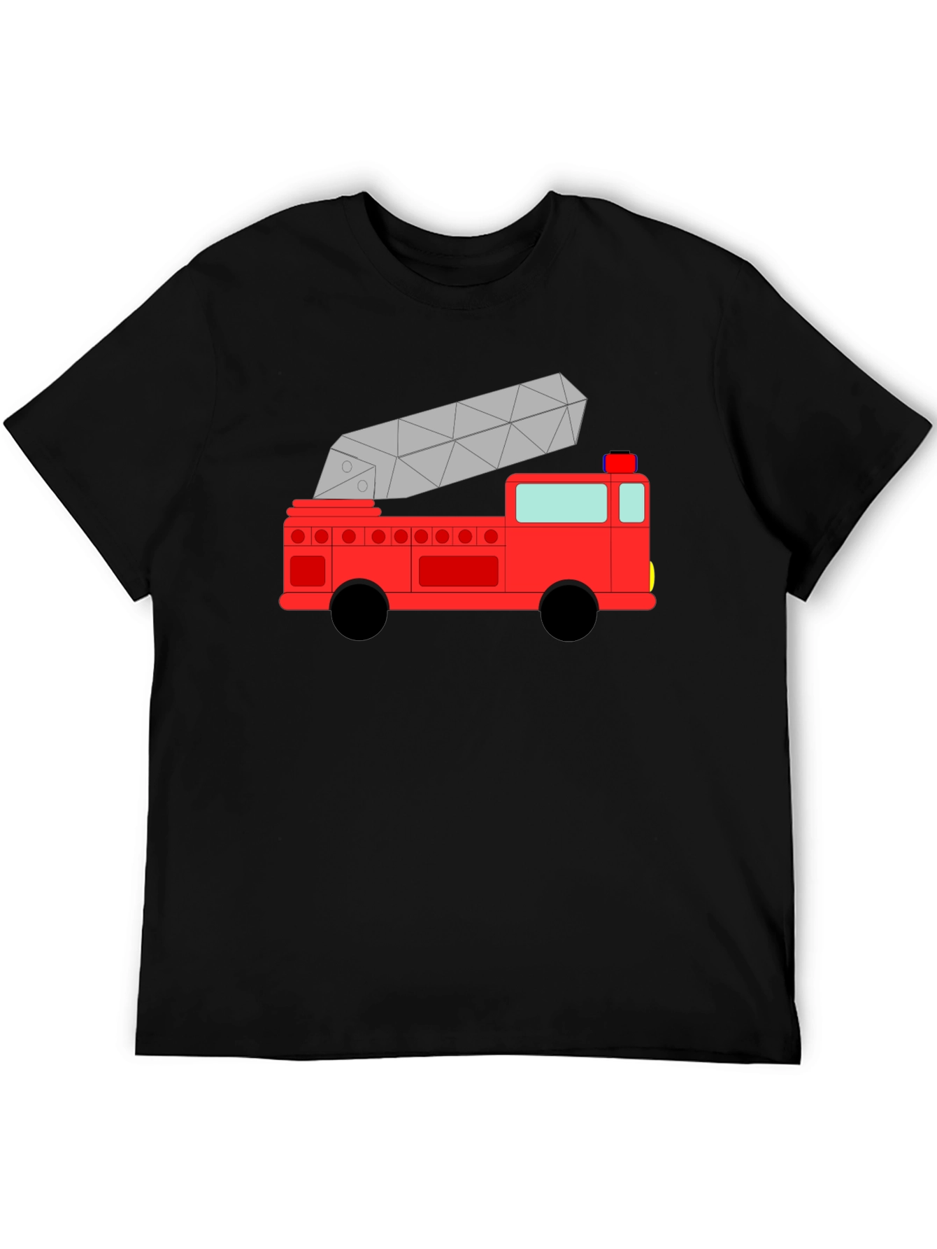 Cartoon Firetruck Black T-Shirt