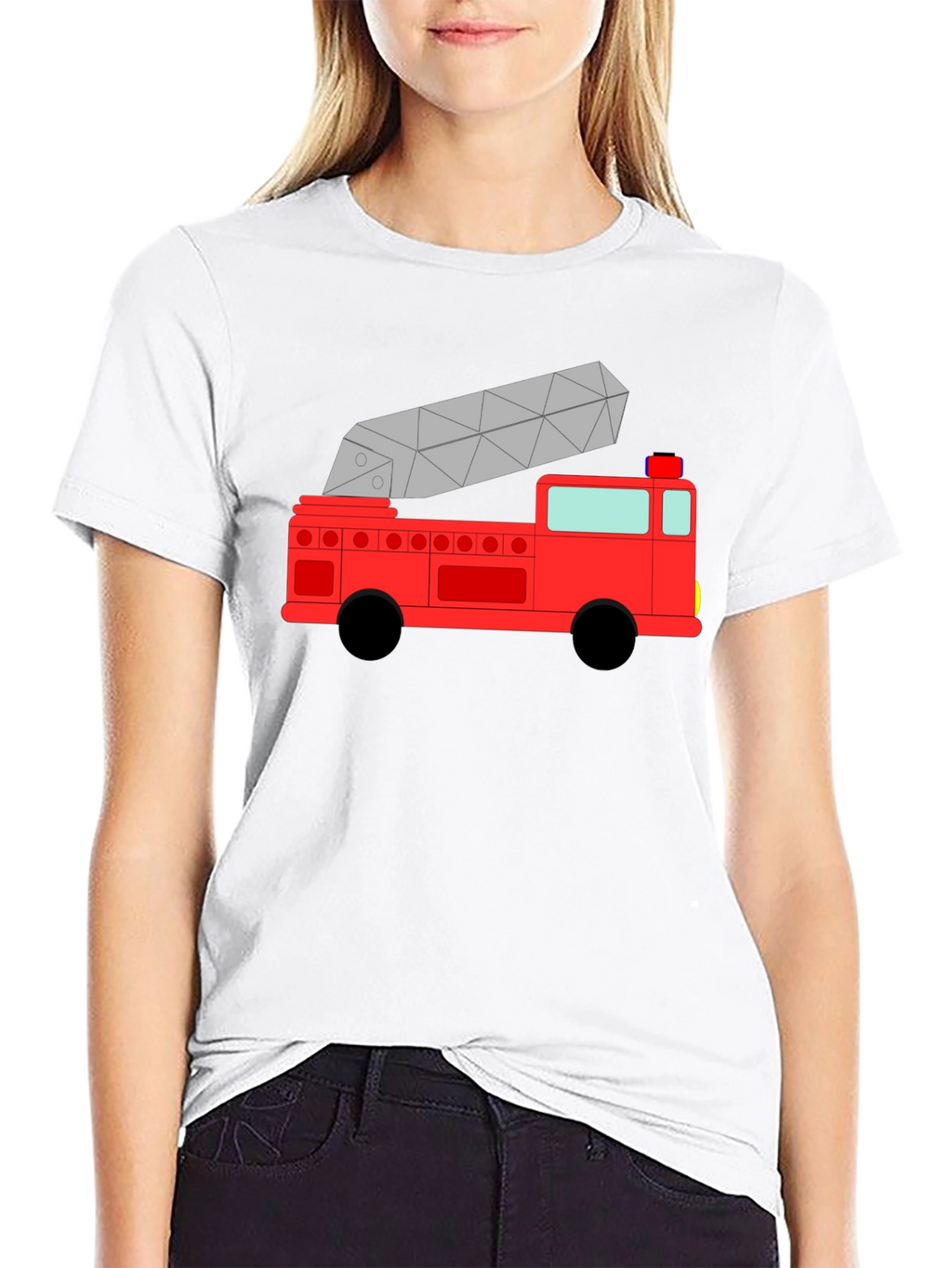 Cartoon Firetruck Black T-Shirt