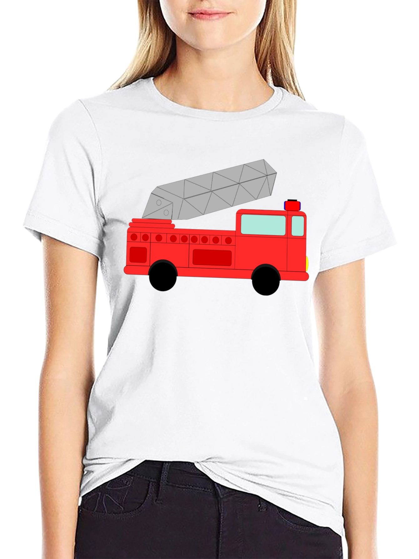 Cartoon Firetruck Black T-Shirt