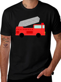 Cartoon Firetruck Black T-Shirt