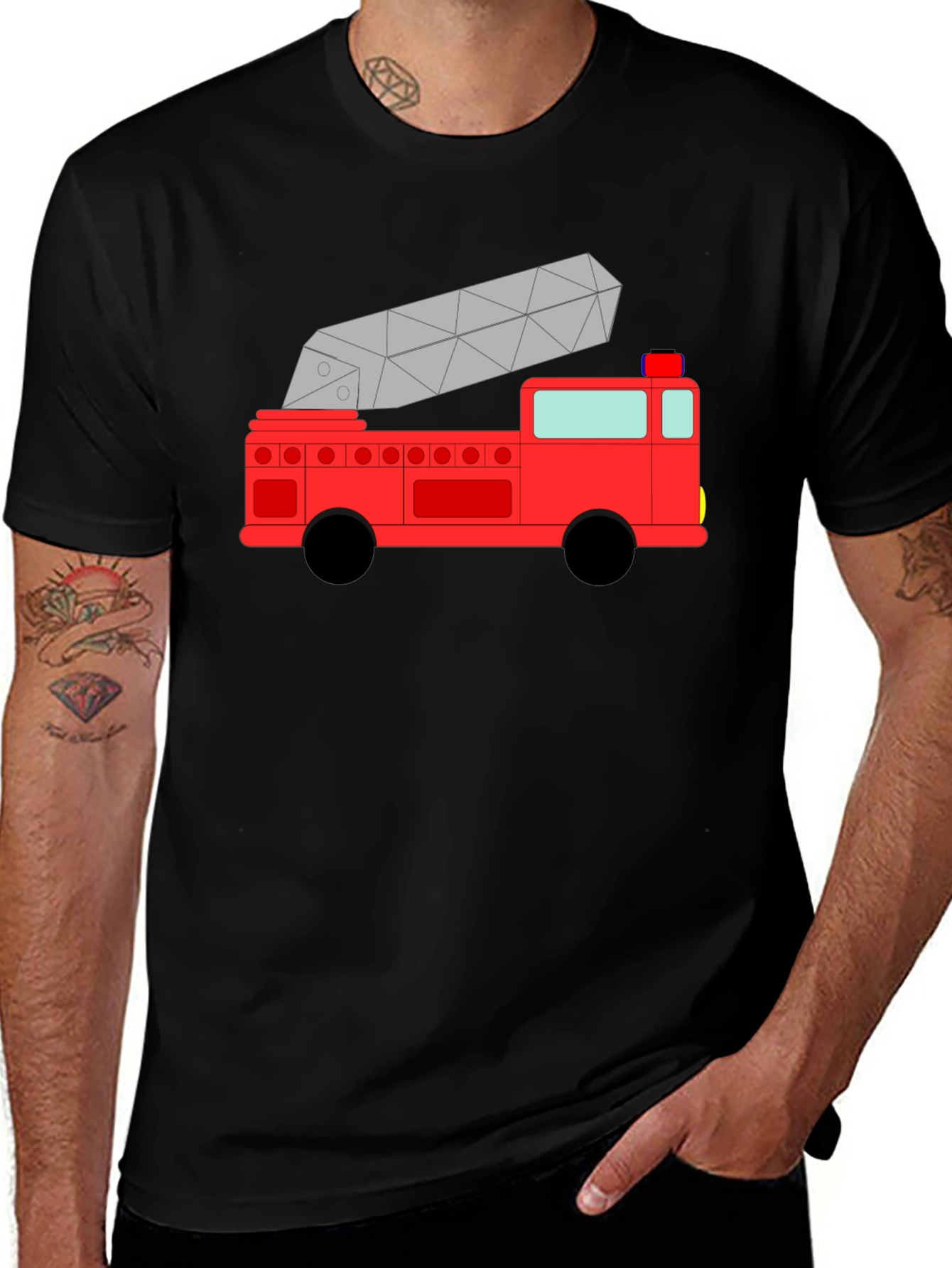 Cartoon Firetruck Black T-Shirt