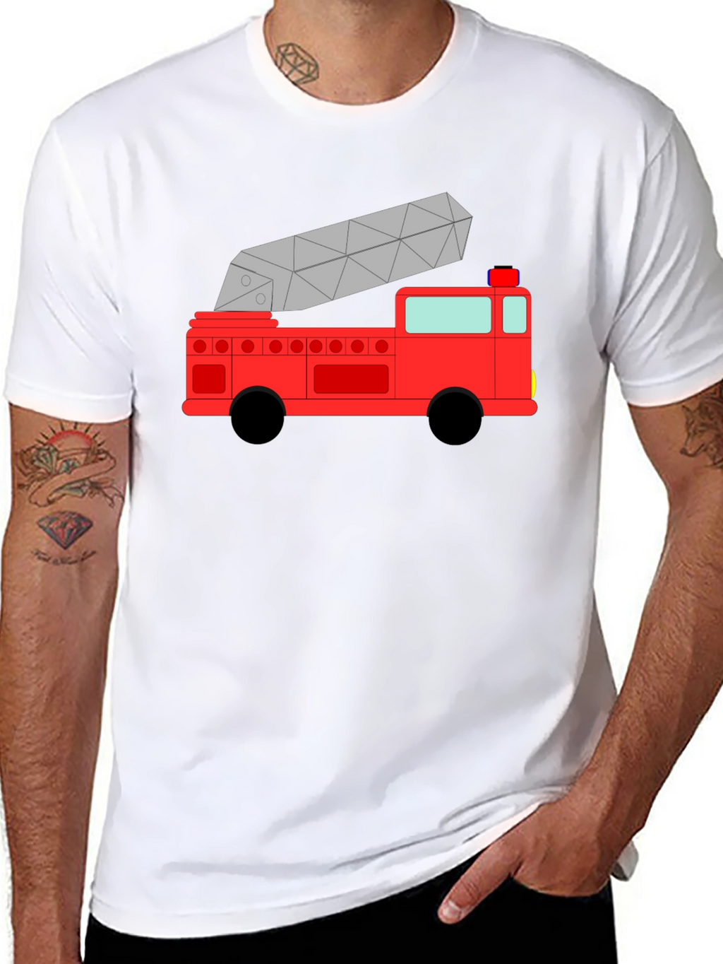 Cartoon Firetruck Black T-Shirt
