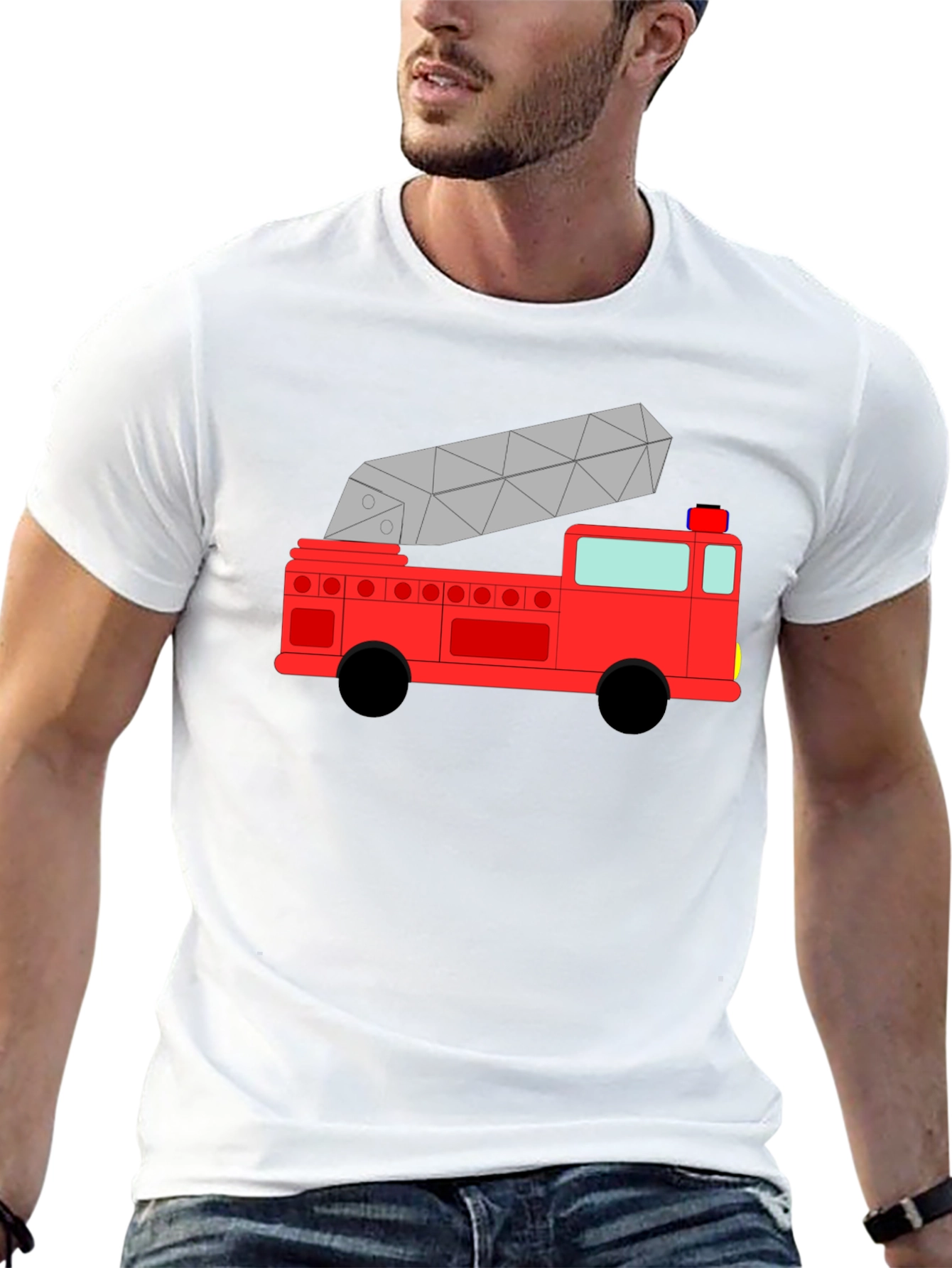 Cartoon Firetruck Black T-Shirt