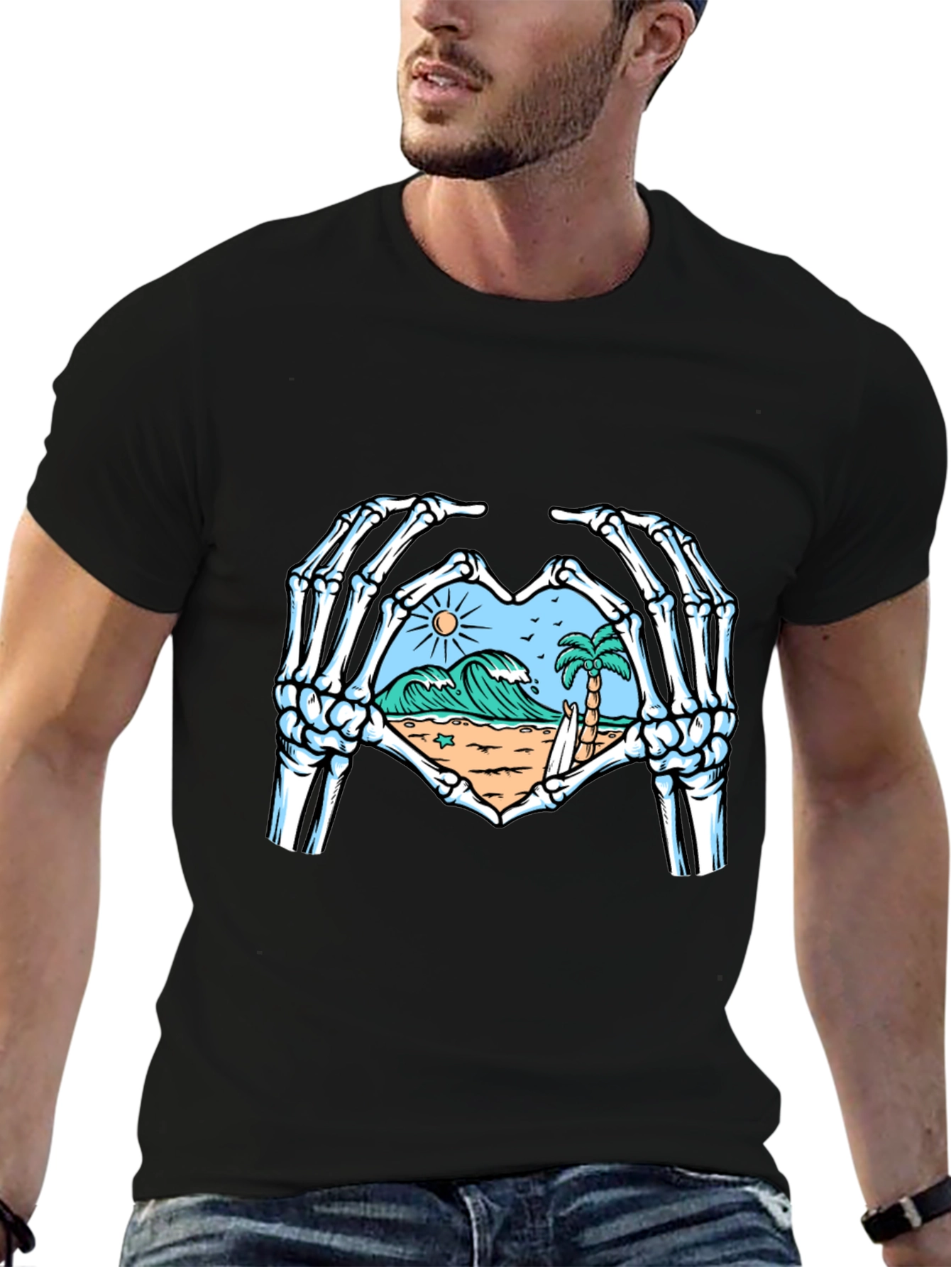 Skeleton Hands Heart Beach Graphic T-Shirt