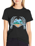 Skeleton Hands Heart Beach Graphic T-Shirt