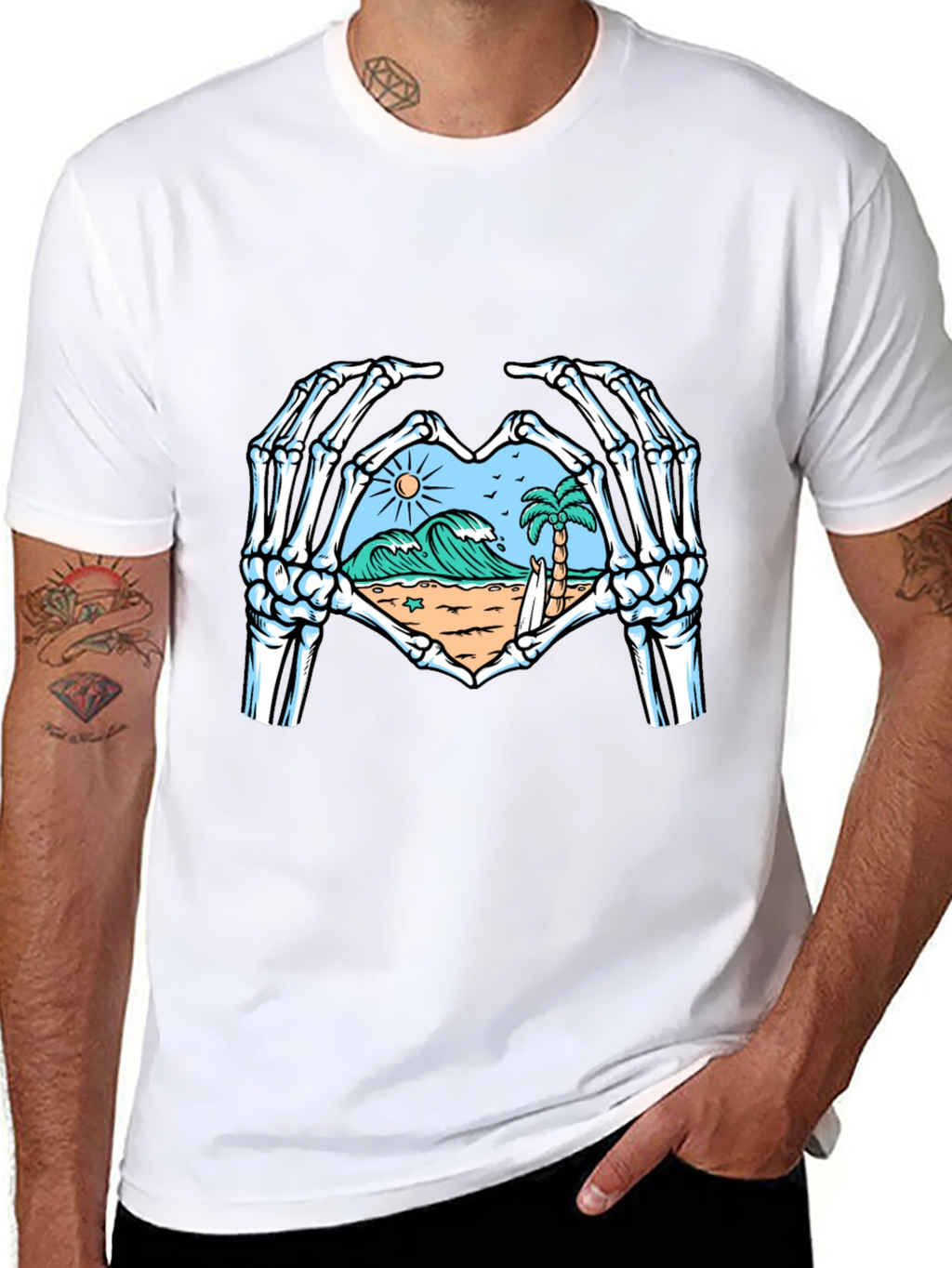 Skeleton Hands Heart Beach Graphic T-Shirt