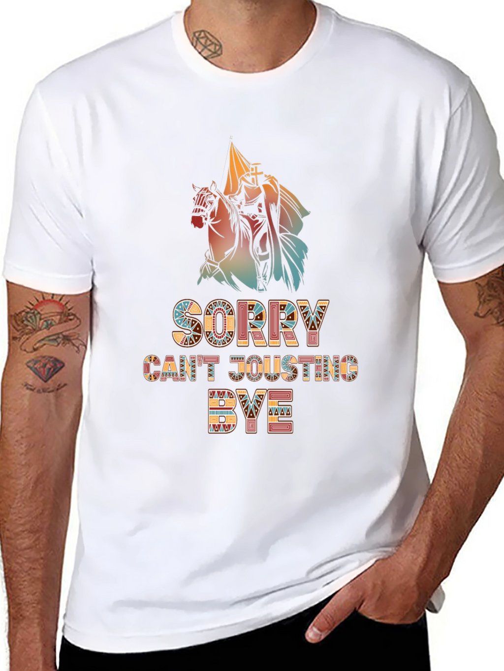 Funny Sorry Cant Jousting Bye Mens Black T-Shirt