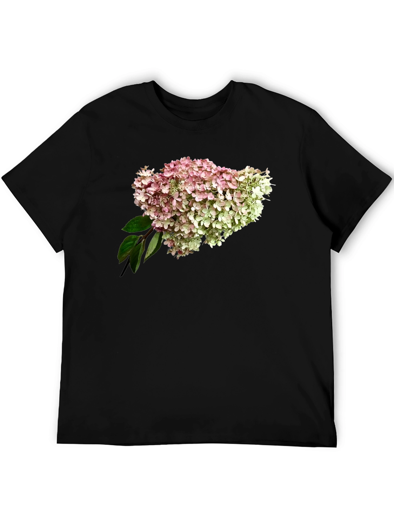 Floral Hydrangea Print Black T-Shirt