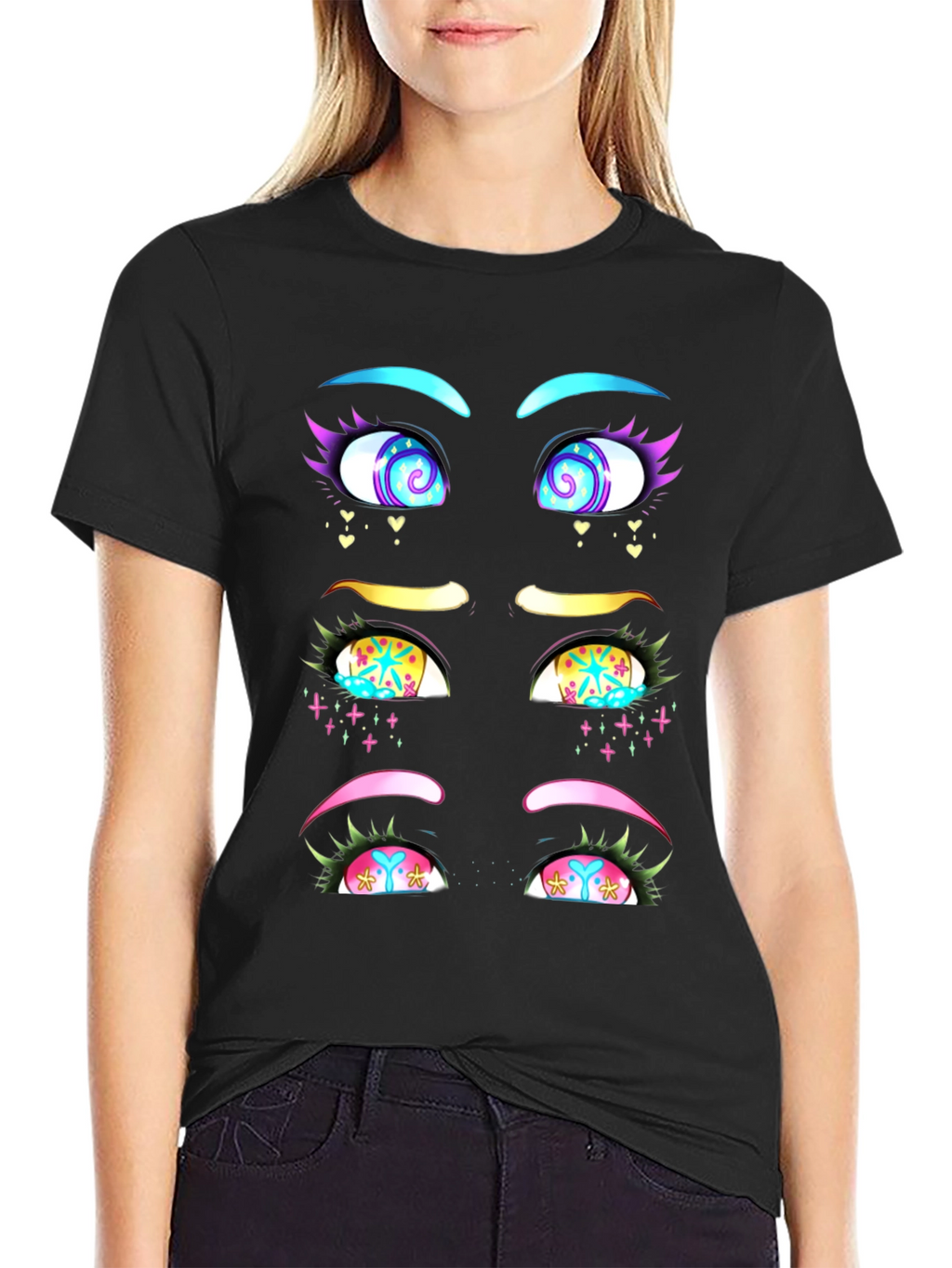 Eye-Catching Graphic T-Shirt: Anime Style Eyes Design