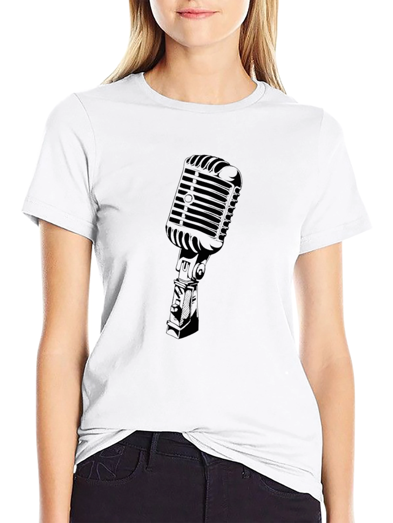 Vintage Microphone Graphic Tee - Black