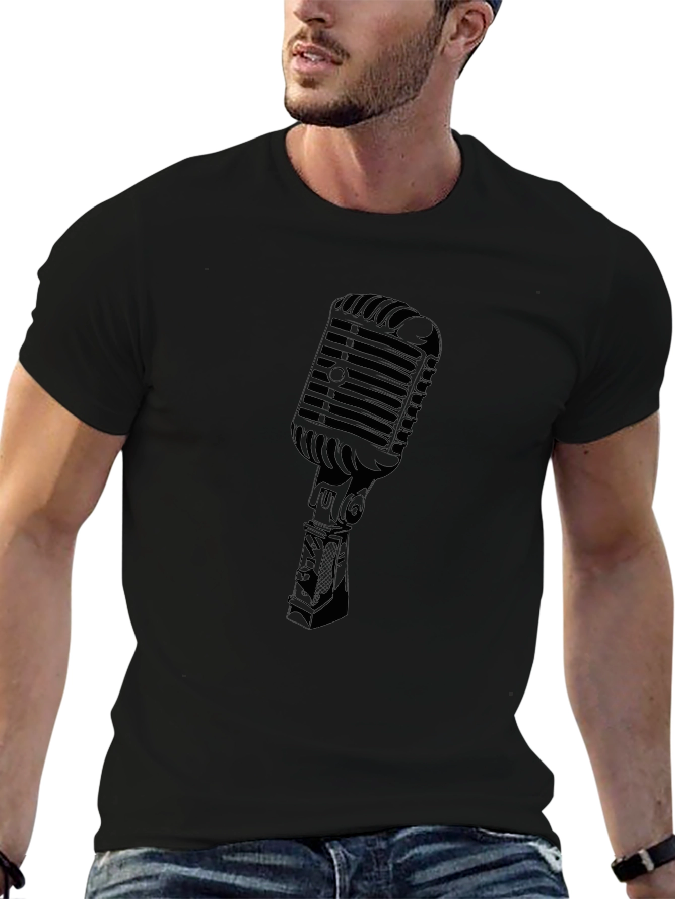 Vintage Microphone Graphic Tee - Black