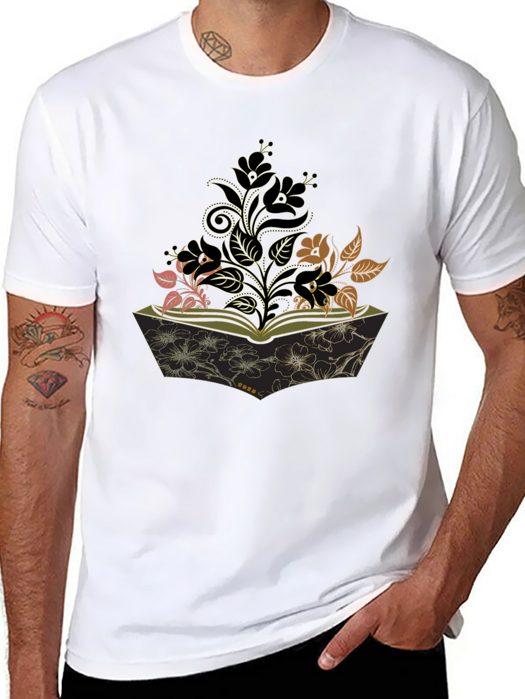 Floral Book T-Shirt - Literary Style
