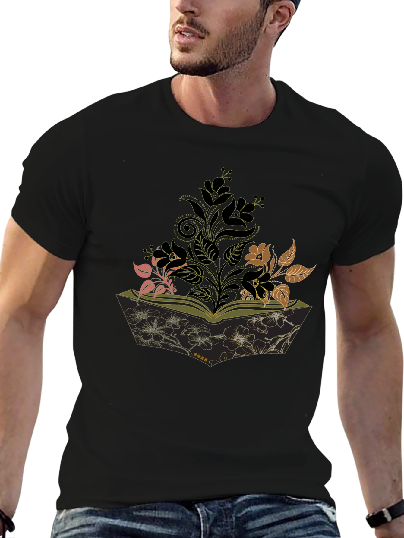 Floral Book T-Shirt - Literary Style