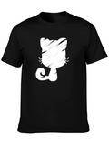 Black T-Shirt with Whimsical Cat Graphic