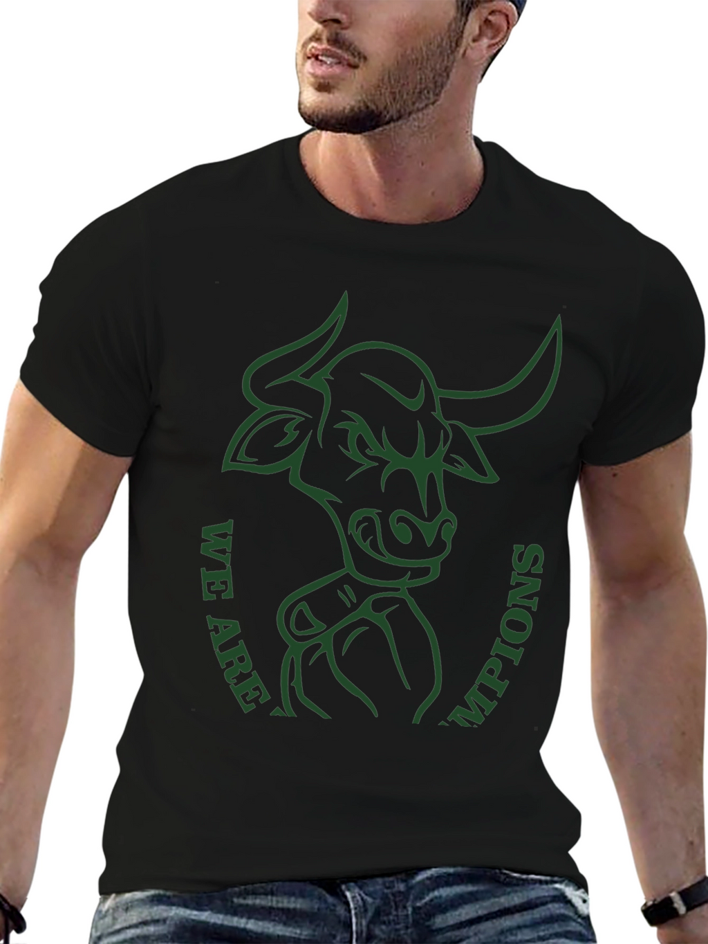 Bull Champions Graphic Tee - Black Cotton T-Shirt