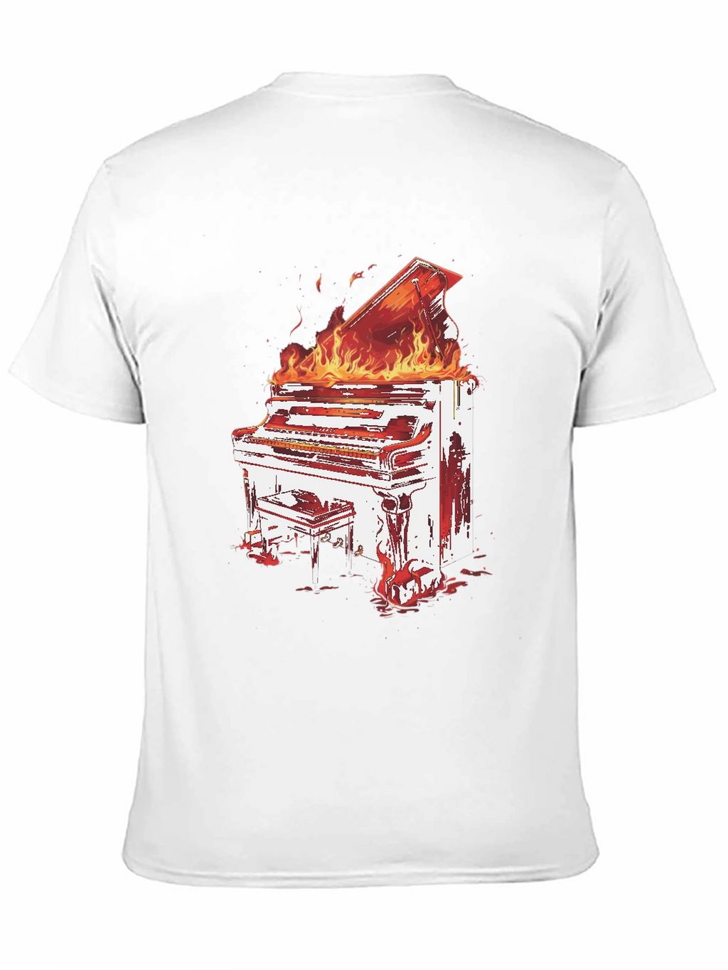 Flaming Piano Graphic Tee - Bold Black T-Shirt