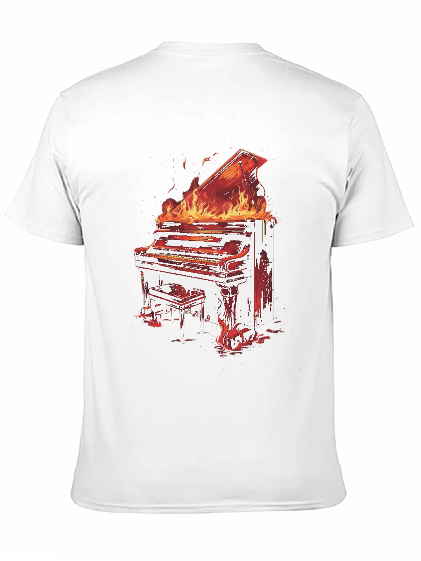 Flaming Piano Graphic Tee - Bold Black T-Shirt