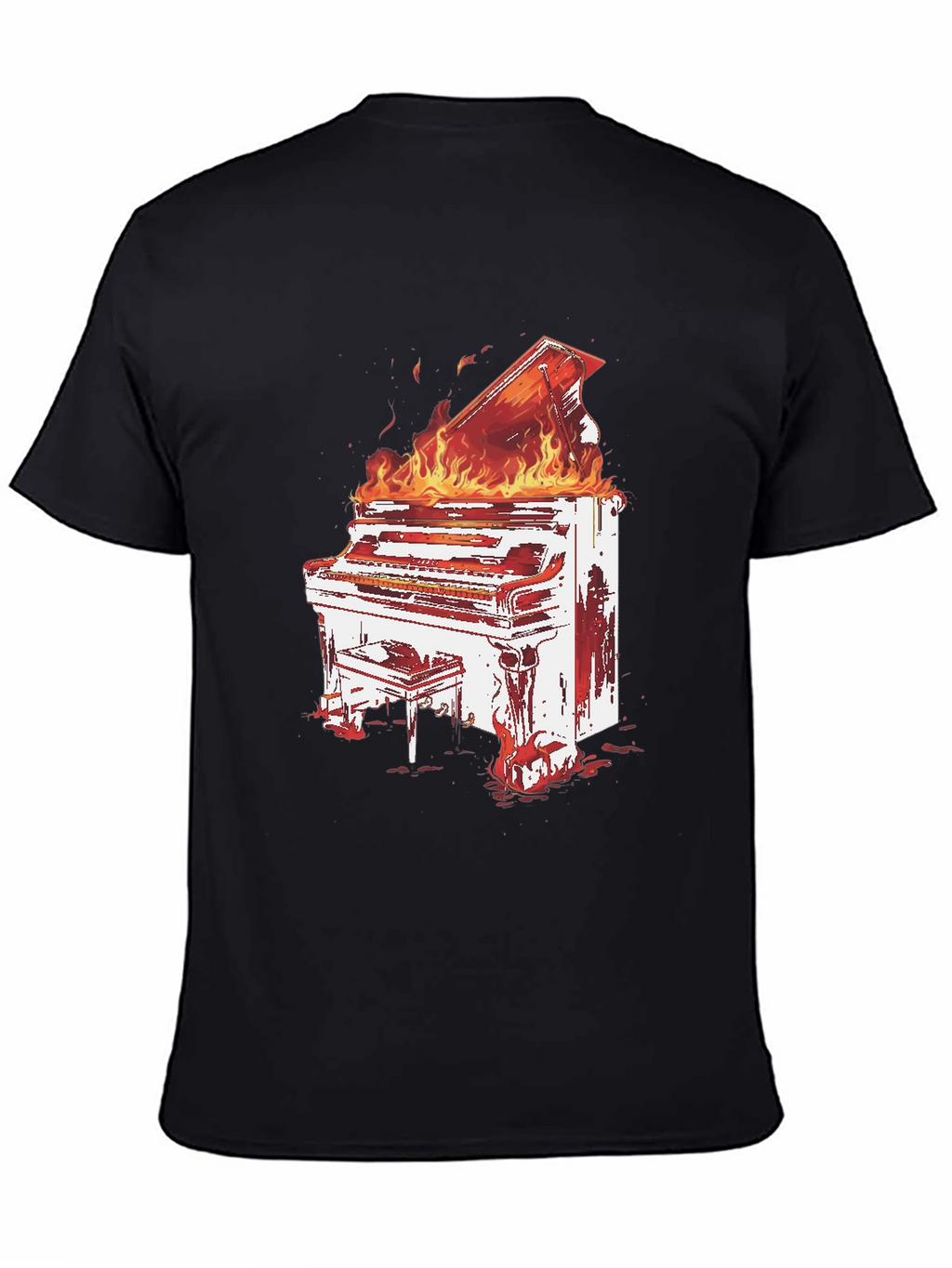 Flaming Piano Graphic Tee - Bold Black T-Shirt
