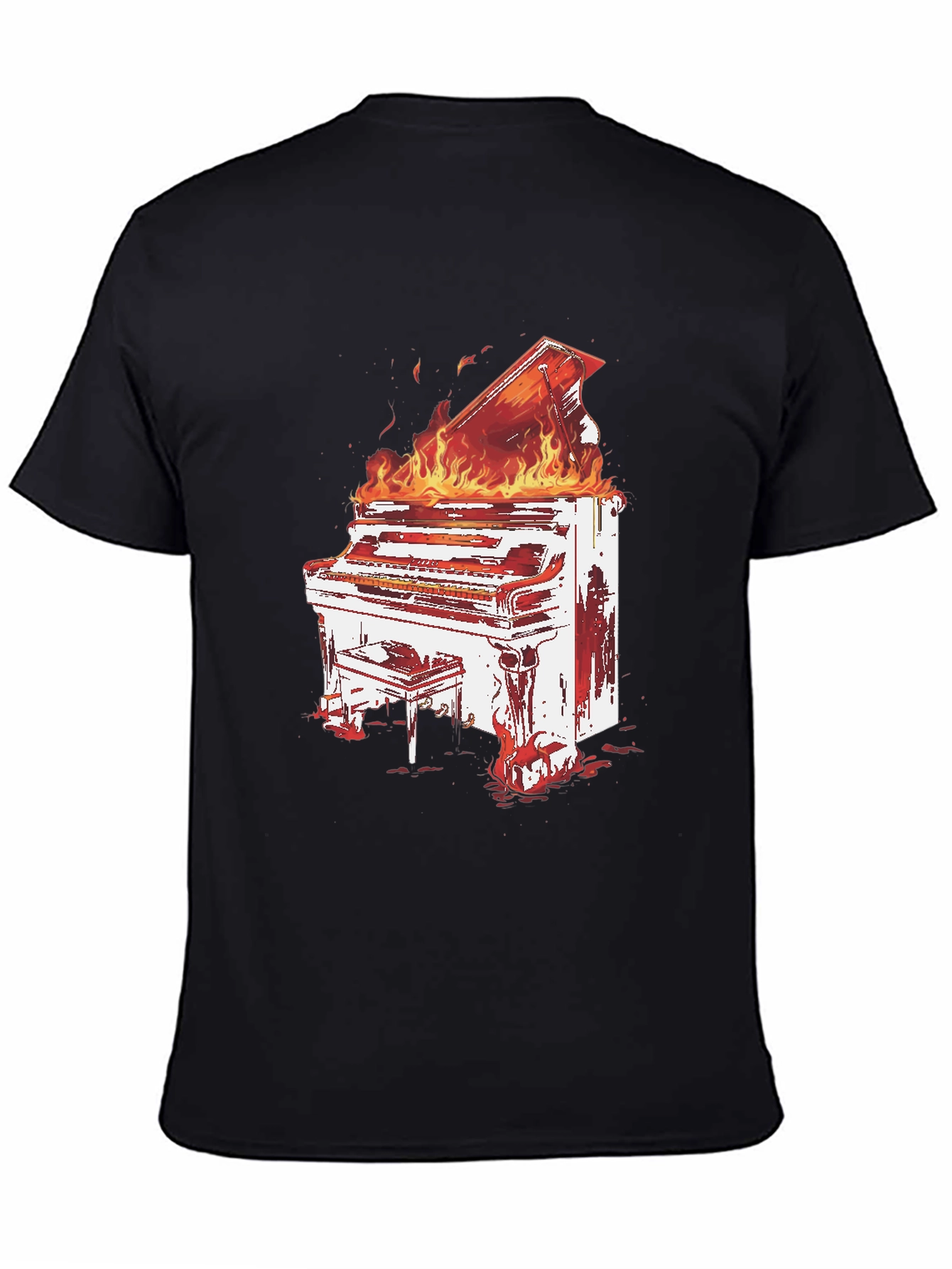 Flaming Piano Graphic Tee - Bold Black T-Shirt