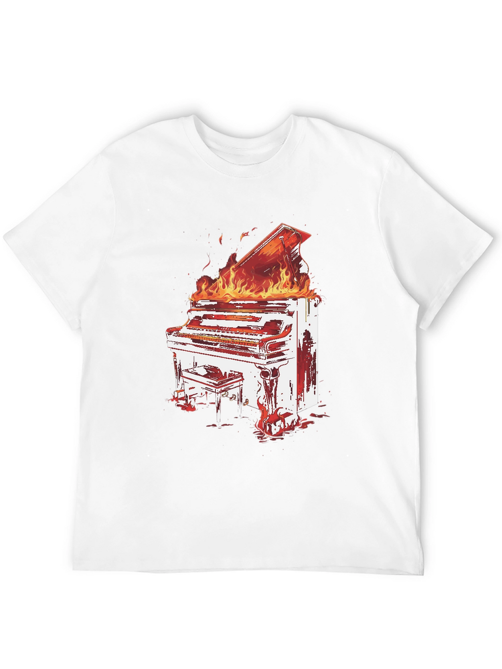 Flaming Piano Graphic Tee - Bold Black T-Shirt